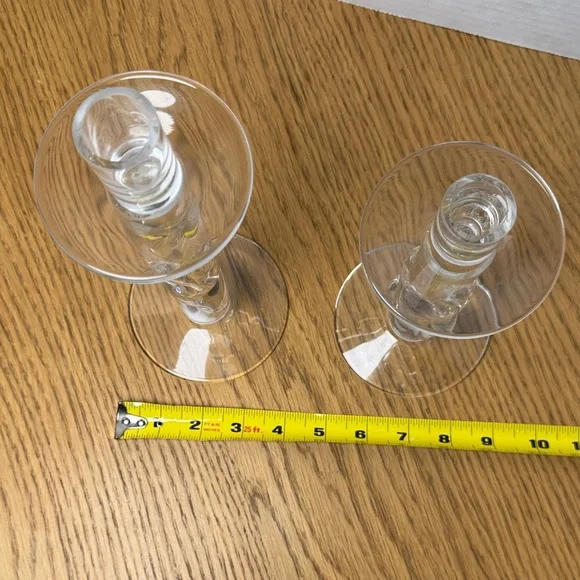 ORREFORS SWEDEN Crystal Clear Glass Candle Holders RARE Twist Design 9.5" - 7.5" - Picture 3 of 11